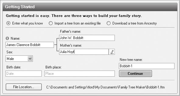 Family Tree Maker 2011 13 Creating a new tree on the Plan workspace. Import a tree from an existing file.