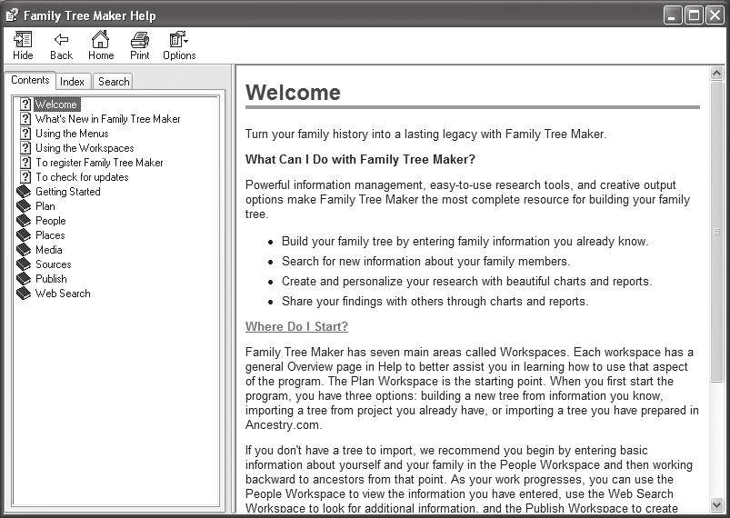 Family Tree Maker 2011 9 From the Help menu, select Help for Family Tree Maker; or press the F1 key (located at the top of your keyboard) and click the Show button.