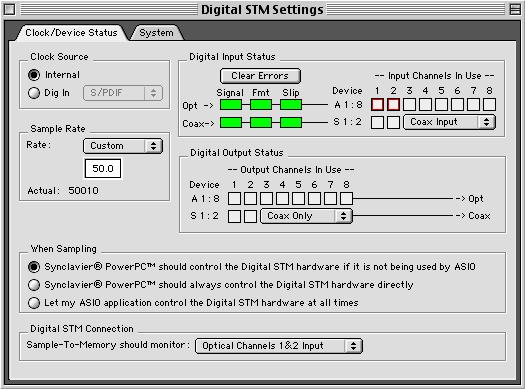 Using the Digital STM Control Panel The Digital STM Control Panel is activated from the Control Panels folder via the Apple menu.