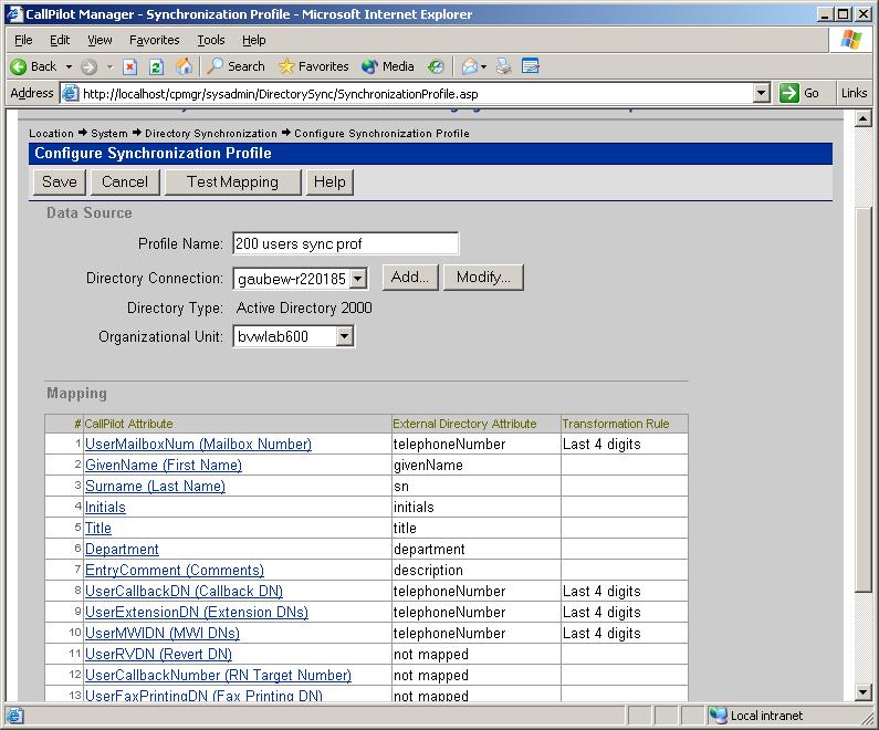 July 2006 Using Directory Synchronization 8 Click Save on the Configure and Edit Synchronization Profiles screen. Result: The information is saved. The Directory Synchronization screen displays.