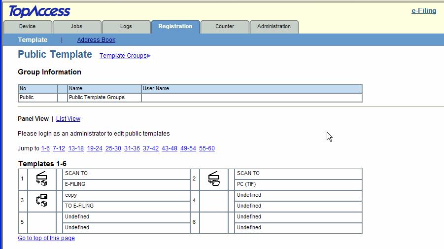 Device: TopAccess status monitor This displays the current status of the device, including paper levels, installed options and some other device information.