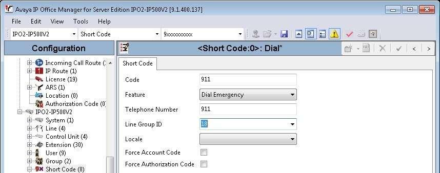 For Code, enter the digits that will be dialed for emergency calls, in this case 911. For Feature, select Dial Emergency.