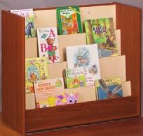 Book display stores books on four levels, keeping them within reach for all ages. Vertical and horizontal storage options. 10 cube sections (8 1 4W x 6 1 2H x 11D) can hold Tot Trays (not included).