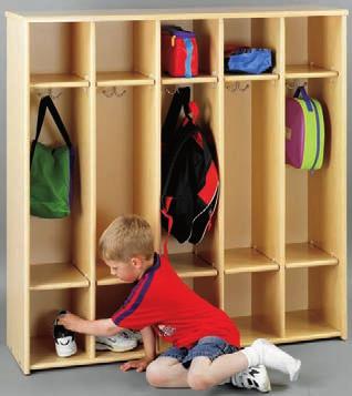 LOCKER Ecological, Economical, Child Friendly Choice of two woodgrain laminate finishes. Cubbies and coat hooks give children their own special place to keep personal belongings.