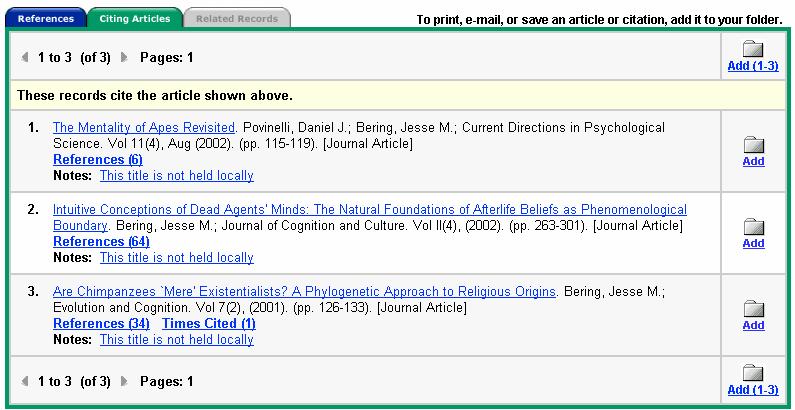 article. References and Times Cited Links are also displayed on the article detail page.