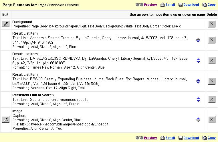 Page Elements The Page Elements section of the Edit Web Page Screen is located in the bottom of your screen. From here you can move your web page elements up or down, or delete them.