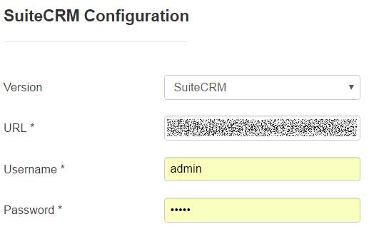 To Configure enter your Suite CRM instance URL and Suite CRM admin credentials