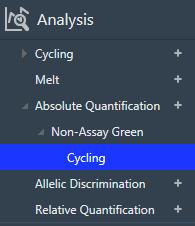How to analyse a run on Mic qpcr Cycler (without assay function) 2. Add a new analysis by clicking on the + icon next to Absolute Quantification and select Non-Assay [Channel] 3.