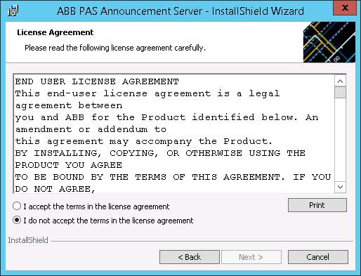 Appendix A Manual Installation Install ABB PAS Announcement Server 3.