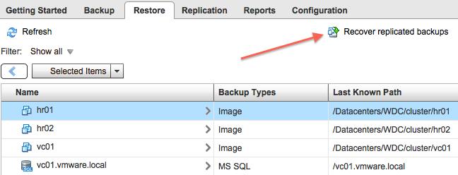 Restore Restore an entire virtual machine by using the Restore tab in the vsphere Data Protection UI.