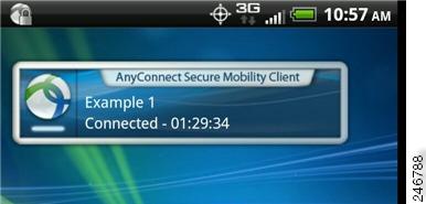 The larger widget shows the AnyConnect icon and name, the current VPN connection, and the VPN status. Tap the widget to connect to or disconnect from the VPN connection.