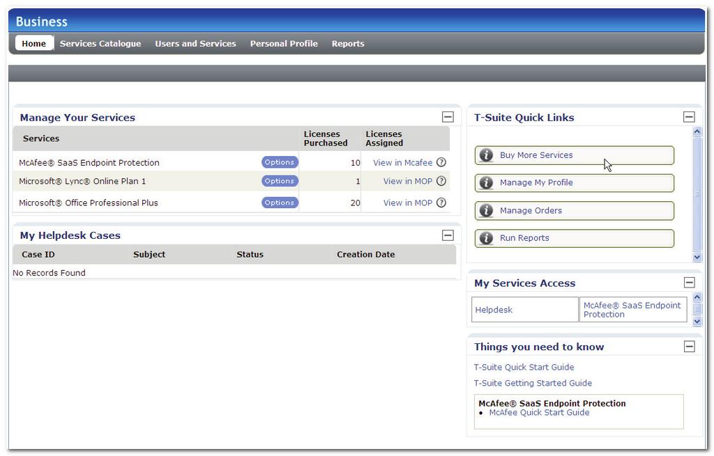 TMC User Interface Screenshot 9: The TMC Home Page The Home Page comprises the following tabs: Table 5.