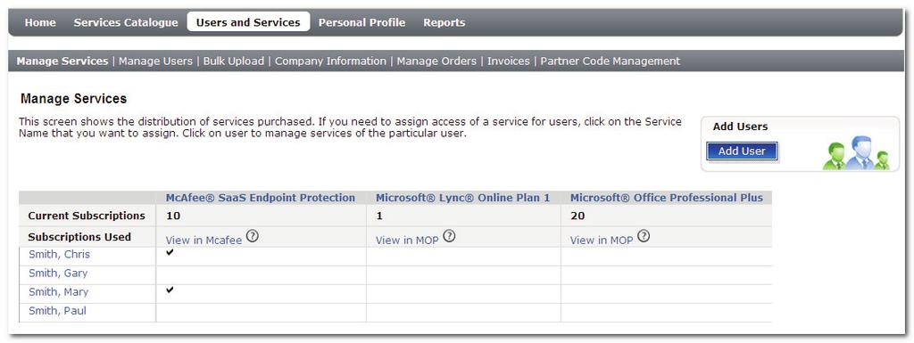 Managing Service Subscriptions Increasing and Decreasing Subscriptions You can increase and decrease your service subscriptions from the Manage Services page.