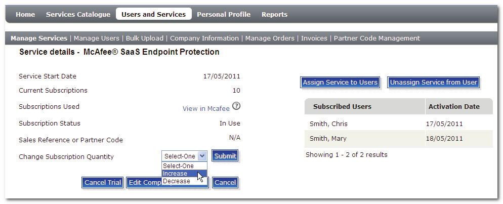 You will see the Manage Services page, as shown in the following screenshot (the given screenshot displays only active services).
