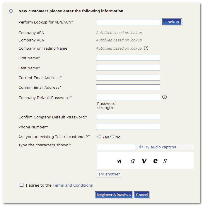 Registering With TMC Screenshot 2b: User Registration Page - New Customer Table 2.