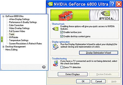 Chapter 7 Configuring Key ForceWare Graphics Driver Features Using the Tools Page Accessing the Tools Page To access the Tools page, click Tools from the NVIDIA display menu.