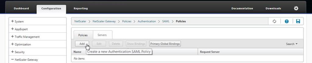 Configure an Authentication Policy NetScaler SAML Policy Configuration Complete the steps in this section to create a NetScaler SAML authentication policy