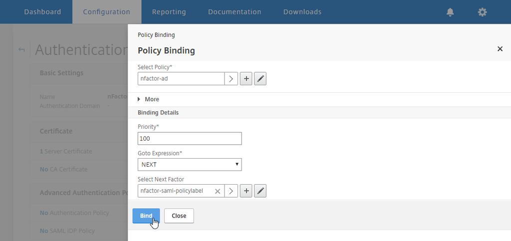 3. Configure the Policy Binding and click Bind and then Done to save your changes.