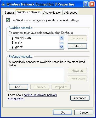 Warning: You must choose one way to configure Wireless LAN PCI Card either of using our WLAN Utility by un-checking this check box or using Windows XP Automatic Wireless Network Configuration first