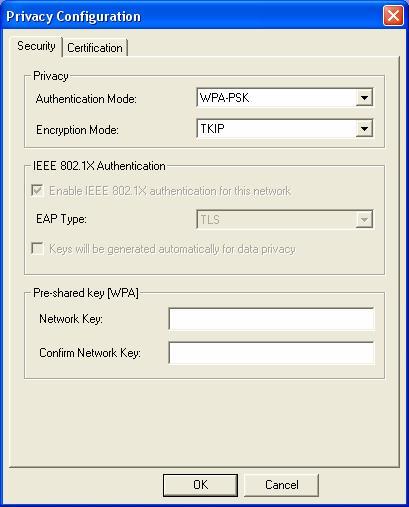 WPA-PSK: WPA offers a Personal mode of operation. In the Personal mode of operation, a pre-shared key is used for authentication.