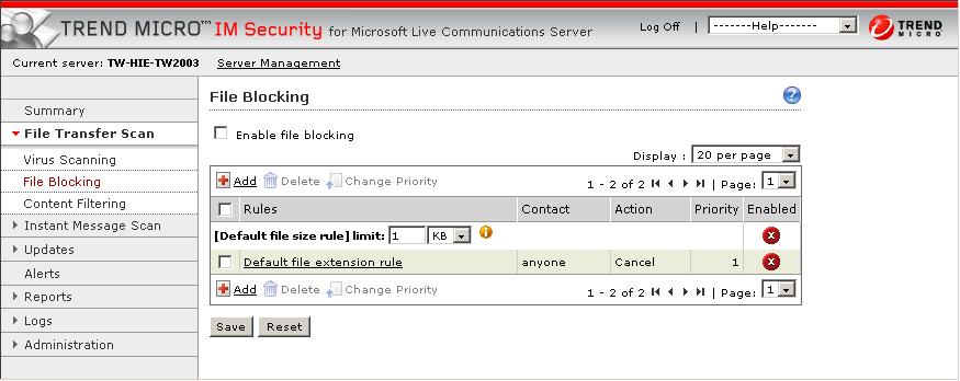 Trend Micro IM Security Getting Started Guide File Blocking You have the option to decide which files to block and what action to take against blocked files.