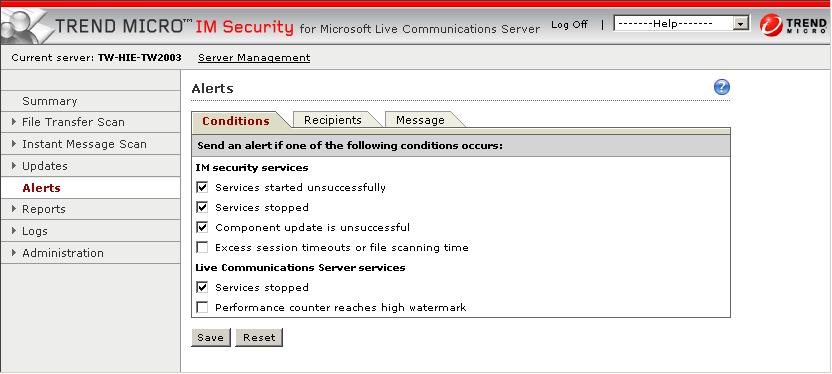 Trend Micro IM Security Getting Started Guide Alerts and Notifications Set alerts to notify administrators or selected IT personnel whenever specific IM Security or LCS related events
