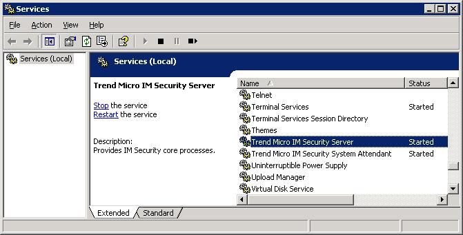Troubleshooting and FAQ 2. Use the Windows Services panel to verify whether Trend Micro IM Security Host Service is started. FIGURE 5-3.