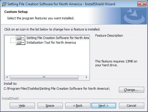 Custom Setup If Custom is selected on the Setup Type screen, the following screen appears.