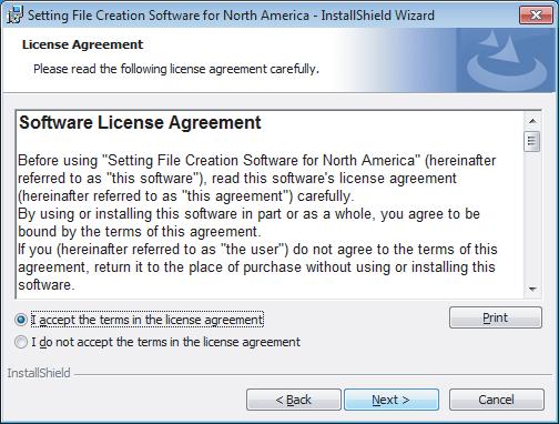 License Agreement The License Agreement window appears.