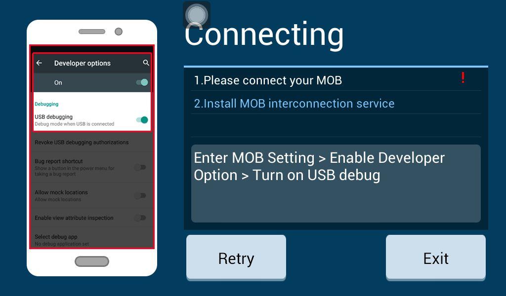 Notice: Please connect Android phone via USB cable for the first time. A) Android USB connection 1. click Android USB. 2.