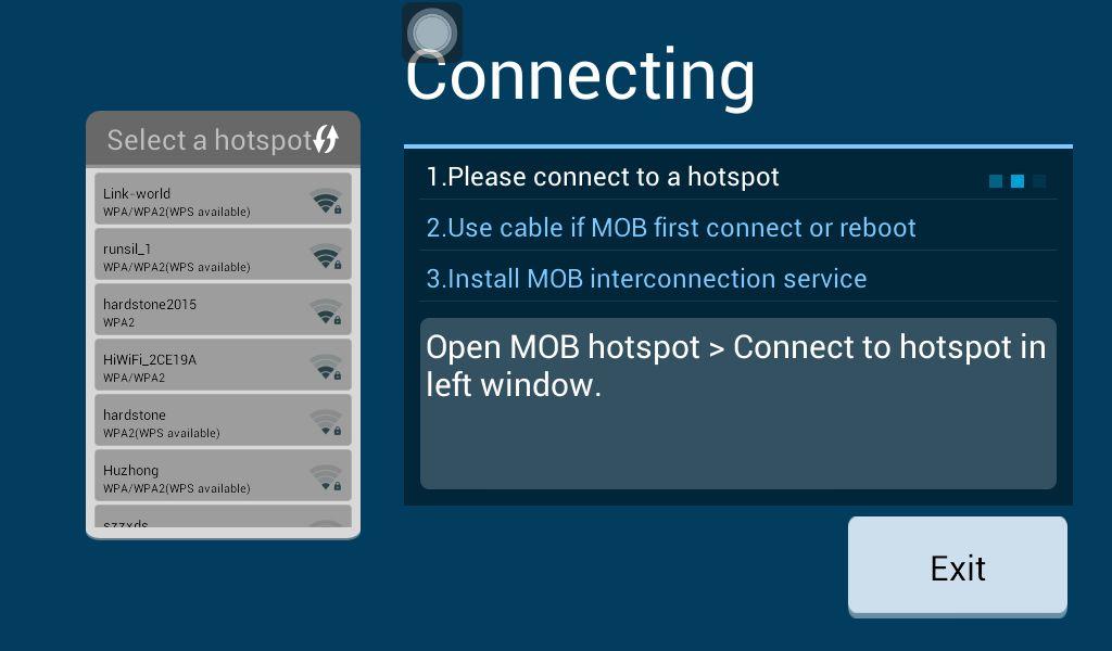 B. Android USB connection 1. Click Android Wifi, then below notice will show up. 2. Turn on cellphone hotspot 3. Connect unit wifi to your cellphone hotspot 4.