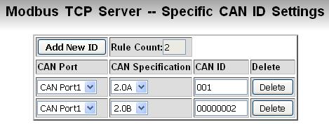 3.4. Modbus TCP Server 3.4.1. Specific CAN ID Settings The Specific CAN ID Settings function is only used when the ECAN-240 module is operating in Modbus TCP Server mode.