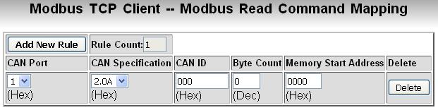 3.5.2. Modbus Read Command Mapping The Modbus Read Command Mapping function is only used when the ECAN-240 module is operating in Modbus TCP Client mode.