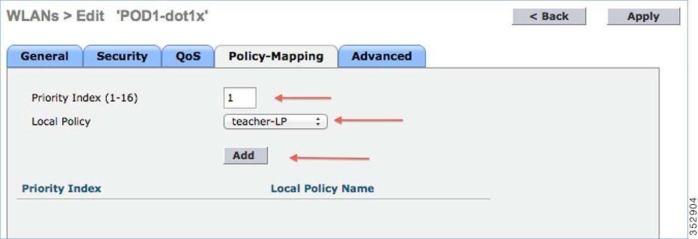Mapping Policy on WLAN Procedure Step 1 Go to WLANs from the WLC menu bar and click the WLAN ID on which you want the policy to be implemented.