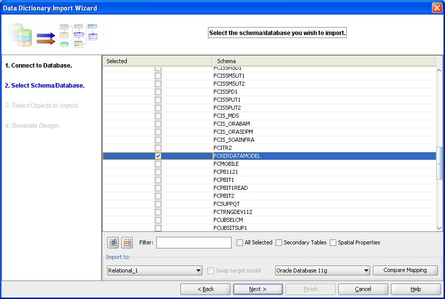 8. Select the database Schema name