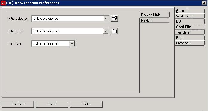 Preferences Objects Card File- sets default for