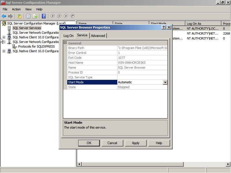 4. Click on the plus sign beside SQL Server Network Configuration and click on