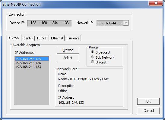 EIP ET200 Configuration Tool User Reference Guide 2. Select the Network IP address of the Network Interface Card that you want to communicate with the ET200 adapter. 3.