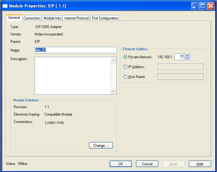 User Reference Guide EIP ET200 Configuration Tool 6. Select desired connection type between Exclusive Owner, Input Only and Listen Only connection. 7.