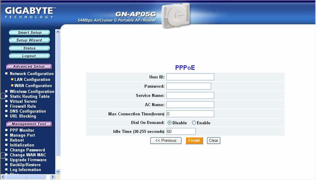 PPPoE Your Internet Service Provider will supply you with the following account information you will need: ISP Name User ID/Password Service Name AC Name DNS1 and DNS2 Address DNS Domain Name Enter