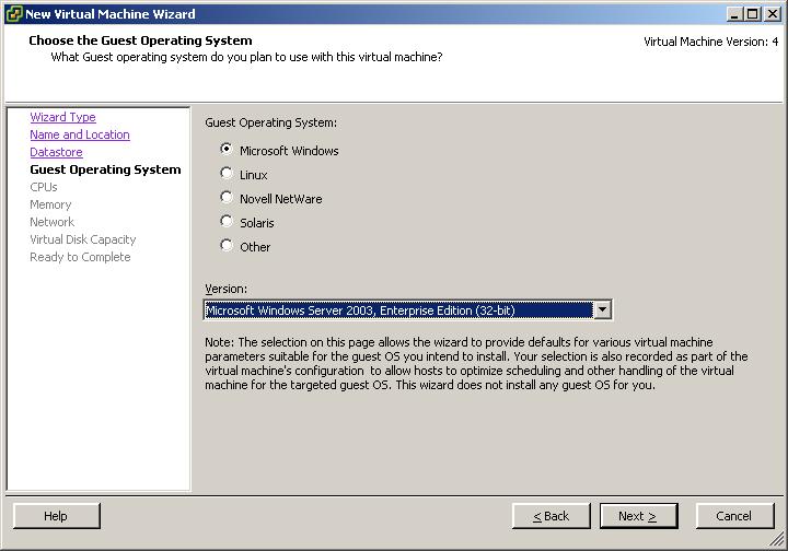 2.6 Under Guest Operating System, select Microsoft Windows,