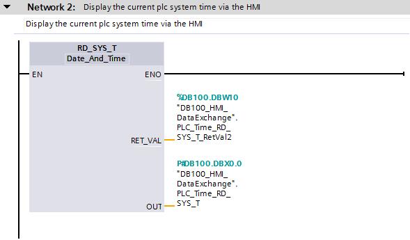 The block is used to read out the PLC system time and directly output it in an I/O field on the operator panel.