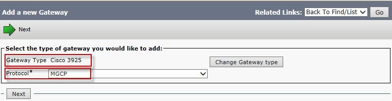 MGCP Gateway Configuration Navigation: Device -> Gateway 1. Set Gateway Type: Select the gateway model you are using, from the available list of devices. 2.