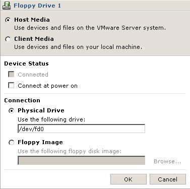 Virtual Infrastructure Web Access Administrator s Guide 3 Click Edit. The floppy drive configuration page appears. 4 To connect this virtual machine to the server s floppy drive, select Connected.