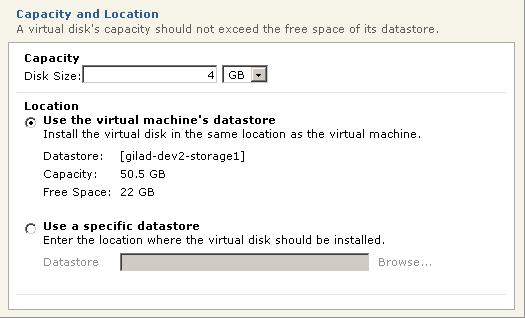 Chapter 5 Editing an Existing Virtual Machine s Configuration 5 Click Next. 6 Specify the size and location of the disk.