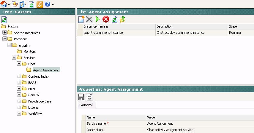 Browse to Partitions > Partition > Services > Chat > Agent Assignment and start the Agent Assignment service instance.