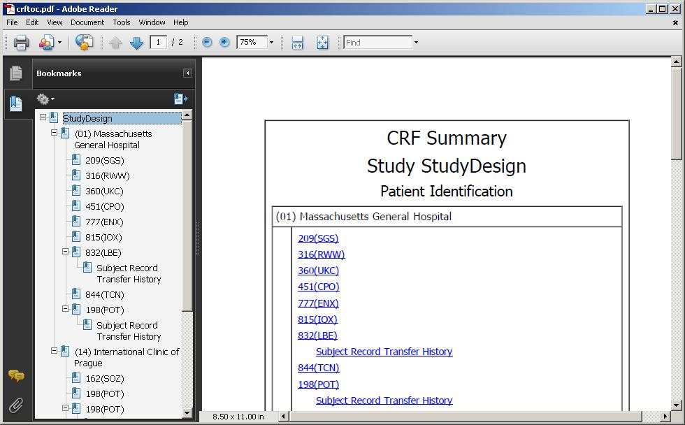 Viewing PDFs Finding Subject Record Transfer History in the table of contents Links to the Subject Record Transfer History are in crftoc.pdf.
