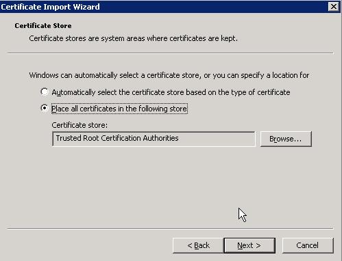 Figure 3.21 Select certificate store Figure 3.