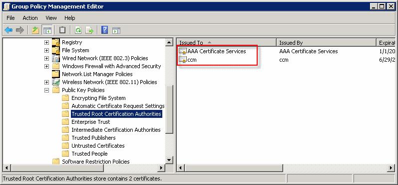 After importing 2 certificates, you should see the 2 certificates in Group Policy. See figure 3.23. Figure 3.23 Imported 2 certificates in Group Policy 3.7.