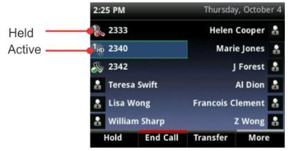 If your phone is idle, you can press a line key to access the Dialler. If your phone has calls, the phone line indicates the number of calls you have, and if they re active or held.